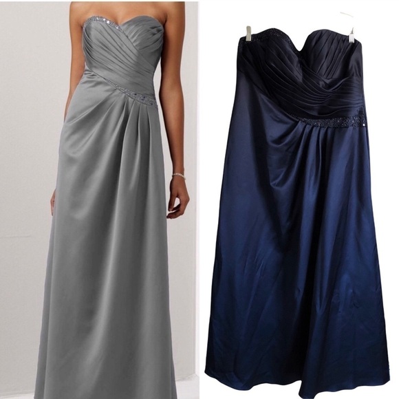NWT David’s Bridal Satin Strapless A- line Bead Neckline gown maxi dress - Picture 1 of 9